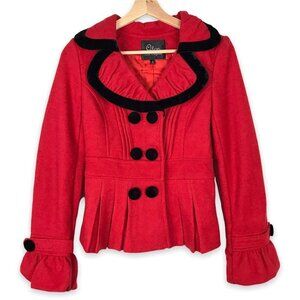 Qton Los Angeles Red Wool Blend Velvet Trim Blazer  Size Small